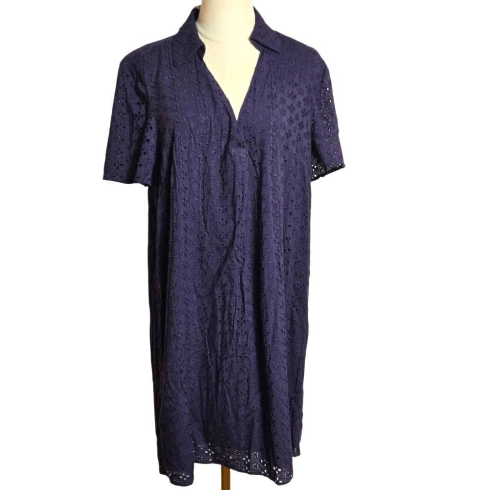 Preston & York Navy Blue Eyelet Short Sleeve Dress NWT